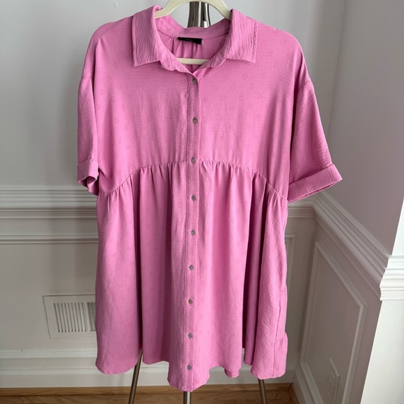 Vici Pink Button-Down Oversized Mini Dress Size Small - Picture 4 of 10